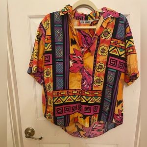 VINTAGE 80’s 90’s Red Rover Short Sleeve Button Down Size Large - Neon Print